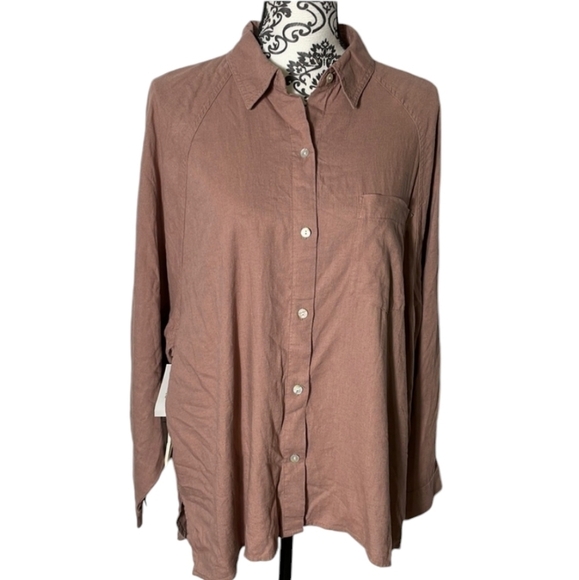 Wilfred Free Aritzia boyfriend linen blend shirt Dusty rose shirt New  WT92 - Picture 1 of 11